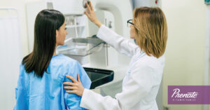Women receiving mammogram